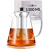Tetera de Cristal con Filtro de Acero Inoxidable - Grande 1-3 l - Con Posavasos de Bambú - Apta para Lavavajillas